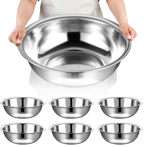 6 Pcs Stainless Steel Mixing Bowls Metal Mixing Bowls Extra Large Basin Salad Bowl with Deeper Edge (6 Count)