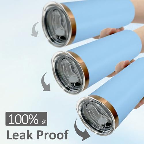 20 oz Skinny Tumblers Bulk with Lids and Straws Sky Blue (4 Count)