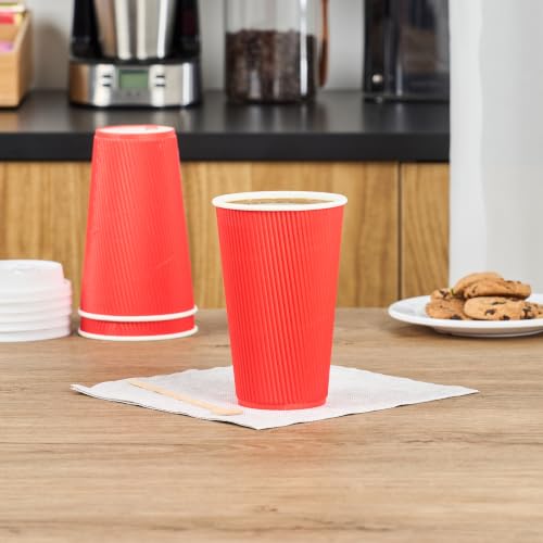 Ripple Wall Coffee Cups 25 Count 16 Ounce Insulated Red Paper Cups