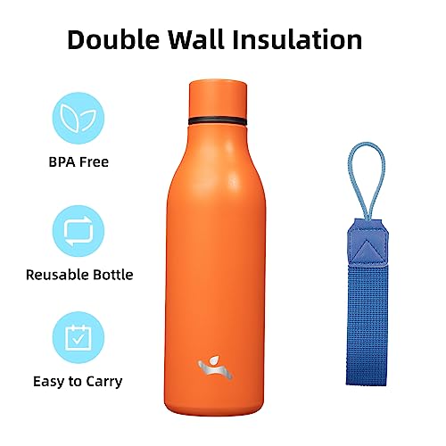 18 oz Insulated Stainless Steel Metal Water Bottle with Strap