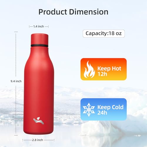 18 oz Insulated Stainless Steel Metal Water Bottle with Strap