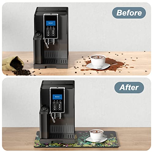 Coffee Mat 12" x 19" Cute Flower Theme Coffee Bar Mats for Espresso Machine Station Accessories and Organizer
