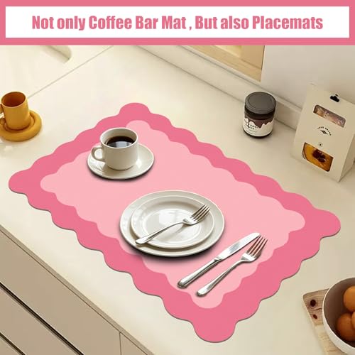 Rose Pink Scalloped Coffee Mat for Countertop Coffee Bar Mat Matt