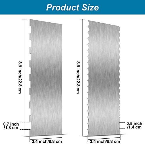 2 Pcs 9 in Double Sided Comb Stainless Steel Cake Scraper Smoother (2 Count)