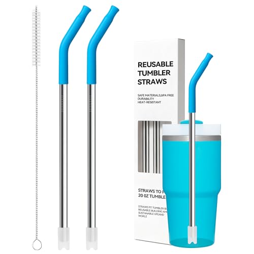 Metal Straws With Silicone Tip For Stanley Adventure Quencher H2.0 Tumbler 14 oz 20 oz