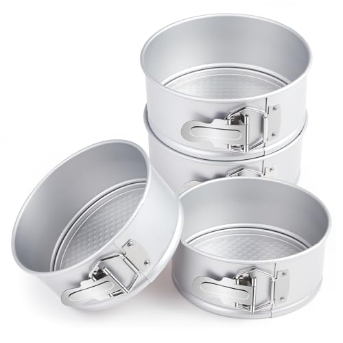 4 Pcs 6 Inch Non Stick Springform Pan with Removable Bottom Carbon Steel Round Springform Cheesecake Pan with Stainless Steel Spring Buckles for Baking Kitchens Restaurant (4 Count)