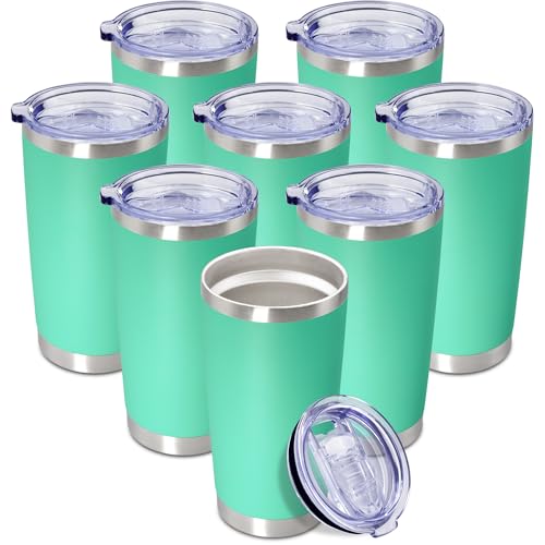 20oz Tumbler Insulated Coffee Tumblers with Lid StainlessSteel LightBlue 8P (8 Count)