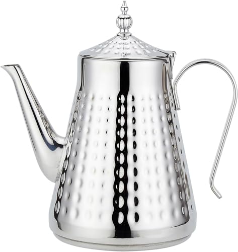 1.8L(60oz) Stainless Steel Hammer Patterned Teapot With Removeable Infuser,Loose leaf cover,Silver