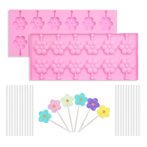Silicone Lollipop Molds Candy Molds Silicone Sucker Molds Hard Candy Mold & 8 Rounds Nonstick Lollipop Mold With 20 Sticks for Candies
