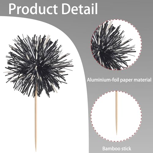 40 PCS Black Foil Firework Cupcake Toppers Sparkle Tinsel Cupcakae Picks Sparkler Fireworks Party Decorations Cocktail Fruit Toothpick for Birthday Wedding Graduation Party Decorations Supplies (40 Count)