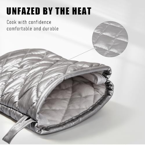 Silver 13" Quilted Oven Mitts Set of 2 Heat Resistant for Kitchen Grill (2 Count)
