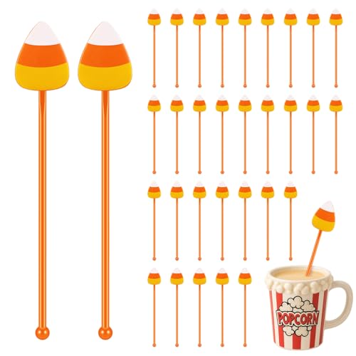 30 Pcs Halloween Swizzle Sticks Popcorn Fall Drink Stirrers