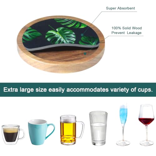 6 Pack Absorbent Coasters Set with Holder Wood Coasters for Drinks Housewarming Gifts for Home Decoration Cup Coasters for Coffee Tabletop Protection 4.3 Inch