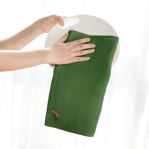100% Cotton Olive Green Waffle Weave Kitchen Dish Cloths (6 Count)