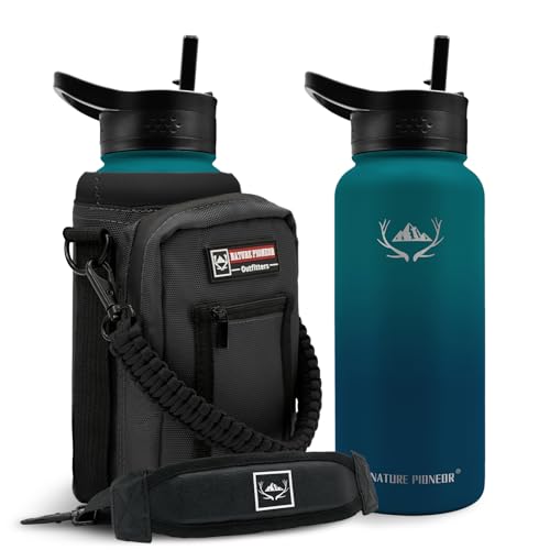 32 oz Insulated Water Bottle with Carrier Bag & 3 Lids