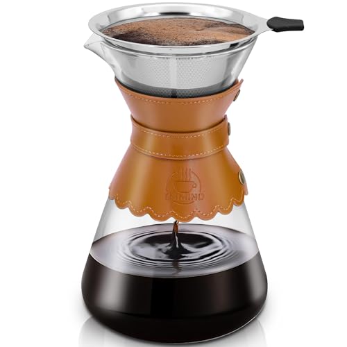 34oz Pour Over Coffee Maker with Double Layer Stainless Steel Filter