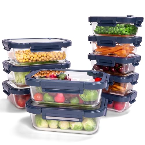 10 Pack Glass Food Storage Containers with Tempered Glass Lids (10 Count)