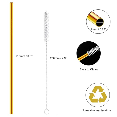 Stainless Steel Straws Metal Reusable Drinking Straw for Juice Iced Coffee Cold Beverage Water Highball Glasses 12 (8 Count)