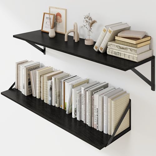 Black Deep Floating Shelves for Wall (2 Count)