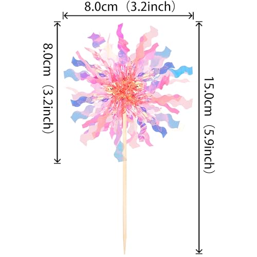 30 PCS Foil Firework Cupcake Toppers Sparkle Tinsel Cupcake Picks Happy Birthday Cake Toppers Drink Stirrers Cocktail Food Fruit Toothpicks for Baby Shower Wedding Party Decorations Supplies Orange (30 Count)