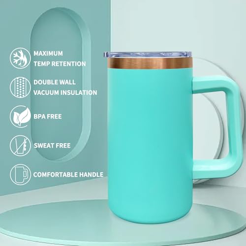 22oz Insulated Coffee Mug Bulk with Handle and Lid Mint Green