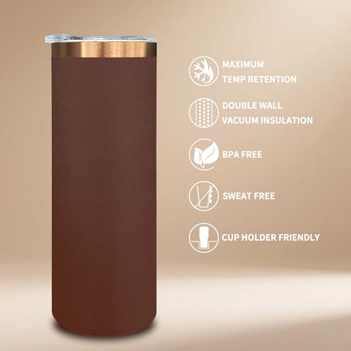 20 oz Skinny Tumblers Bulk with Lids and Straws Brown (8 Count)