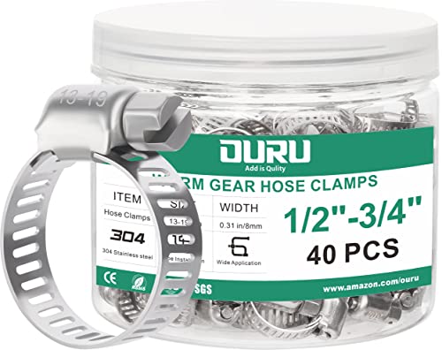 40PCS Hose Clamps Stainless Steel Adjustable 1