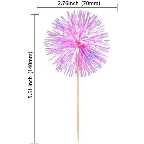 30Pcs Foil Firework Cupcake Toppers Party Birthday Cake Toppers Supplies Sparkle Tinsel Cocktail Fruit Toothpick for Birthday Wedding Graduation Party Rose Red (30 Count)