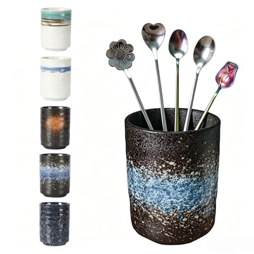 Stoneware Coffee Bar Utensil Holder Tea & Coffee Spoon & Stirrer Holder for Stir Stick Straw Teaspoon Holder Espresso Spoon Cup Small Utensil Jar