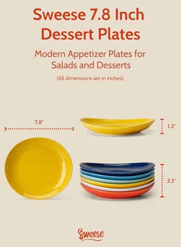 7.8 Inch Porcelain Dessert Plates Set of 6 (6 Count)