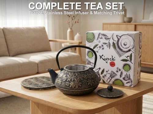 40 Oz Black Maple Leaf Cast Iron Teapot