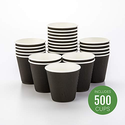 Coffee Cups 500 Pack of 8 oz Paper Ripple Wall Espresso Cups Insulated Leakproof Disposable (500 Count)
