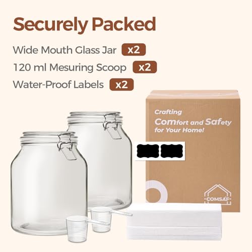 Glass Pantry Jars with Airtight Lids 0.7 Gal 2 Pack Wide Mouth Flour (2 Count)