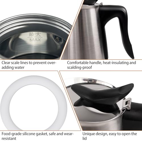 Electric Stainless Steel Moka Pot 6 Cup 300ml Mocha Pot