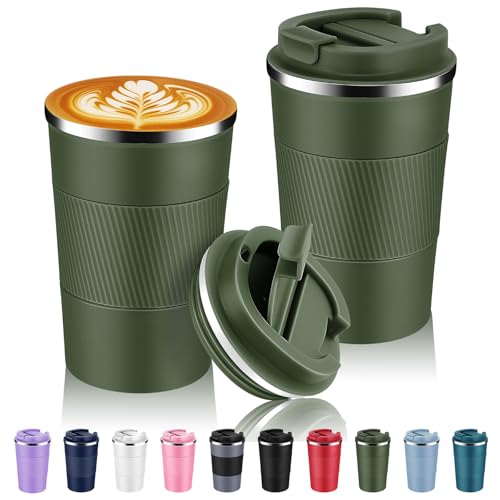 13 oz Stainless Steel Insulated Travel Coffee Mug with Fip Lid Bulk 2 Pack (2 Count)
