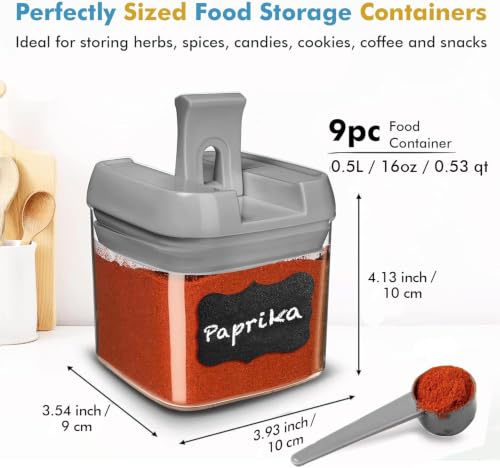 9PC (0.5L, 2.1 Cup, 17oz) Airtight Food Storage Containers + 6 Spoons (9 Count)
