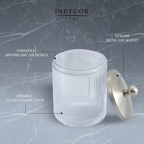 Clear Transparent Apothecary Ribbed Geometric Etched Glass Jar W
