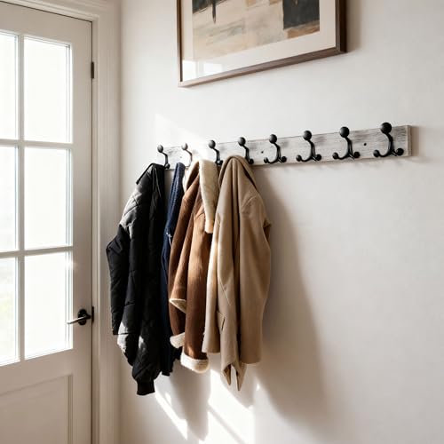 43 Inch Wood Coat Rack Wall Mount with 8 Triple Hooks