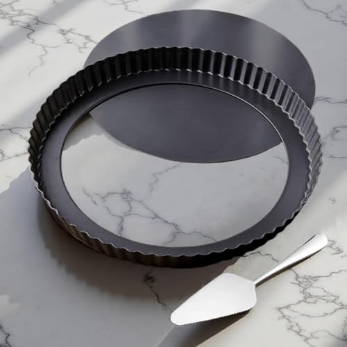 10 Inch Round Quiche Pans with Pie Server. Removable Bottom