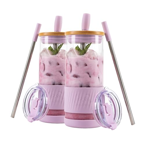 Glass Cups With Lids and Straws (2 Count)