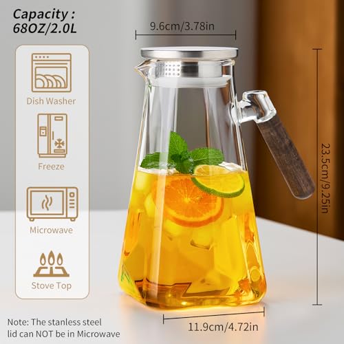 2L Glass Pitcher with Lid and Spout