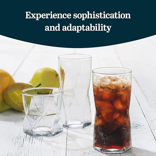 Rhombus Tumbler and Rocks Drinking Glasses Set of 16 (16 Count)