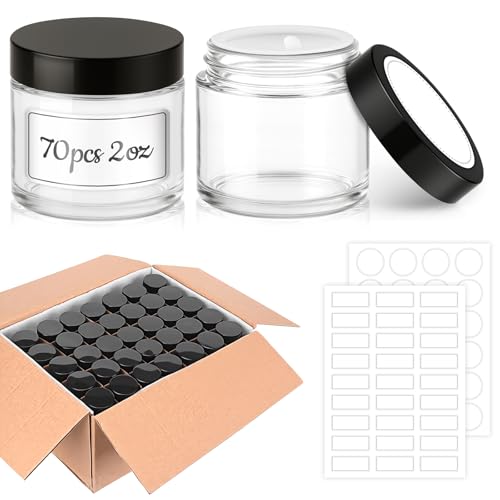 2 OZ Glass Jars with Black Lids (70 Count)