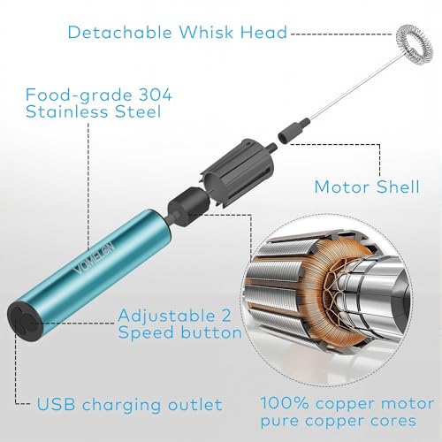 Rechargeable Milk Frother Handheld Electric Frother Wand Milk Foamer Drink Mixer for Coffee