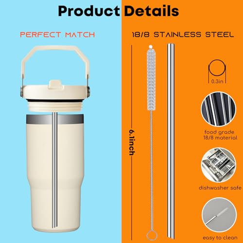 Stainless Steel Straws Compatible with Stanley Iceflow 20oz Flip Tumbler (6 Count)