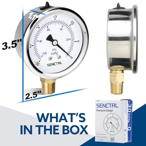 30 inHg Vacuum Liquid Filled Low Pressure Gauge