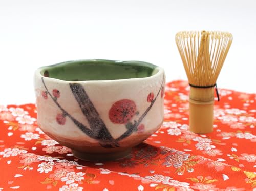 Japanese Traditional Mino Ware Handcrafted Mini Matcha Chawan Tea Bowl Cup Set with Chasen Bamboo Tea Whisk Ceremony Tableware Pottery