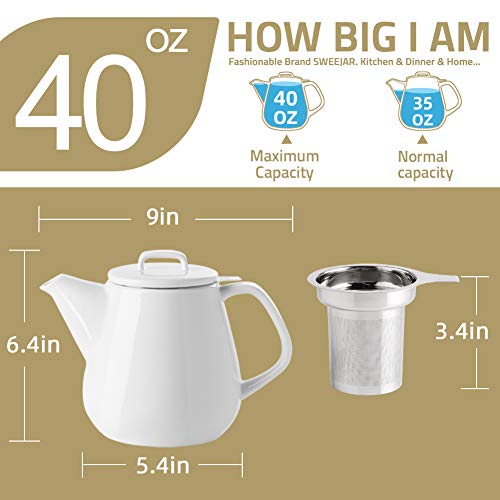 Sweejar 40oz Tea pot with Removable Stainless Steel Infuser