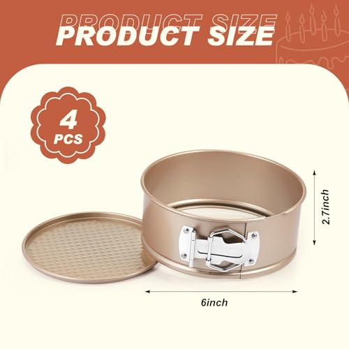 4 Pcs 6 Inch Non Stick Springform Pan with Removable Bottom Carbon Steel Round Springform Cheesecake Pan with Stainless Steel Spring Buckles for Baking Kitchens Restaurant (4 Count)