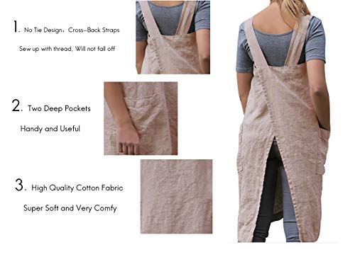 Women's Pinafore Square Apron Baking Cooking Gardening Works Cross Back Cotton